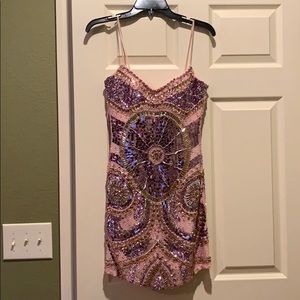 Short unique pink blush prom / gatsby gala dress